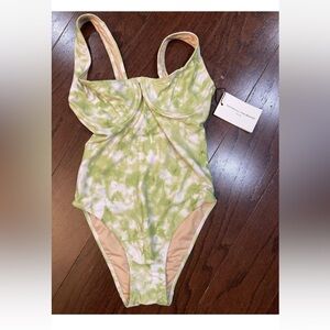 Faithfull the Brand Green and White One Piece Swimsuit